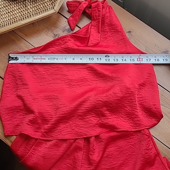 Vibrant Red One Shoulder Full Length Jumpsuit - Picture 6 of 11